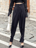 Pantaloni lungi moderni de dama cu talie inalta si nasturi