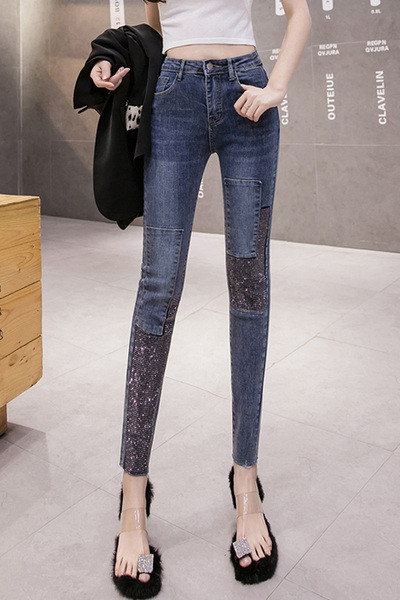 Blugi moderni de dama Model slim cu element stralucitor