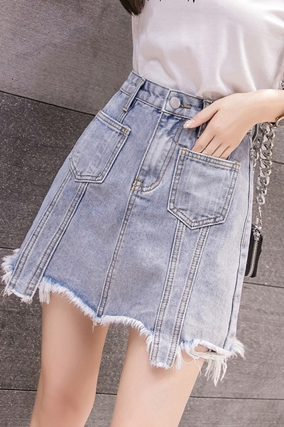 Modern női szoknya egyenes modell magas derékkal és zsebekkel