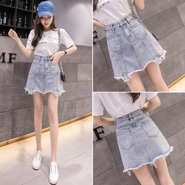 Modern női szoknya egyenes modell magas derékkal és zsebekkel