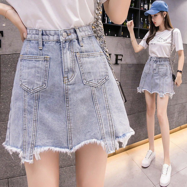 Modern női szoknya egyenes modell magas derékkal és zsebekkel