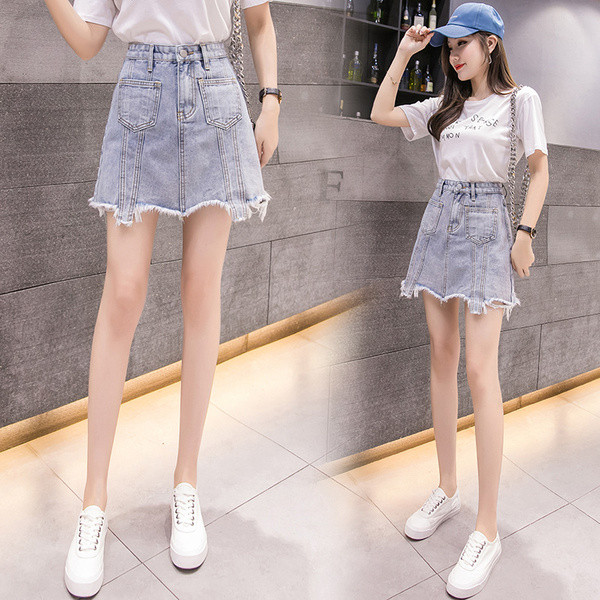 Modern női szoknya egyenes modell magas derékkal és zsebekkel