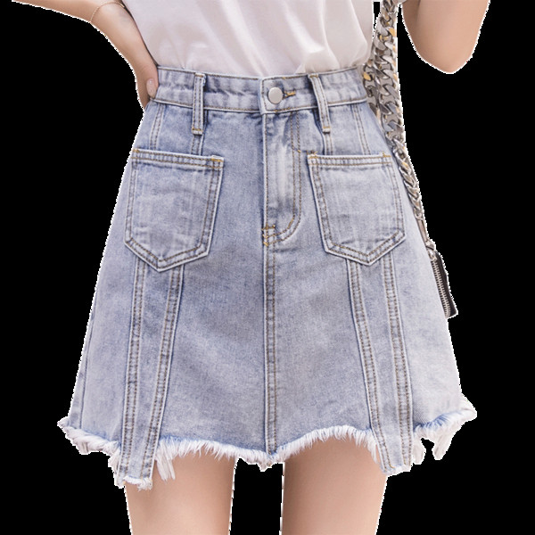 Modern női szoknya egyenes modell magas derékkal és zsebekkel