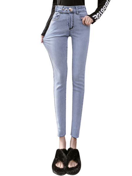 Női alkalmi farmer Vékony modell övvel és magas derékkal