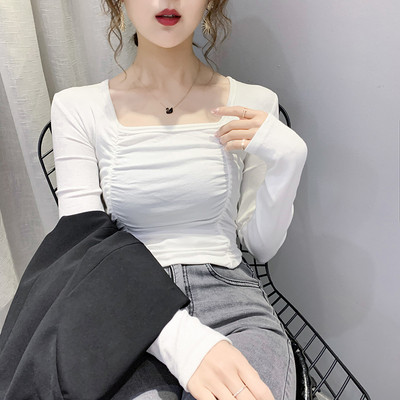 Női alkalmi blúz négyzet alakú nyakkivágással és hosszú ujjal