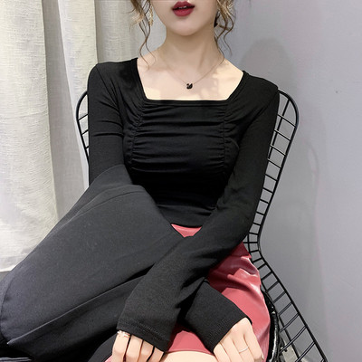 Női alkalmi blúz négyzet alakú nyakkivágással és hosszú ujjal