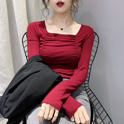 Női alkalmi blúz négyzet alakú nyakkivágással és hosszú ujjal