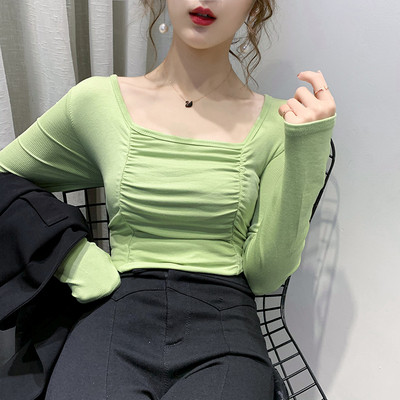 Női alkalmi blúz négyzet alakú nyakkivágással és hosszú ujjal