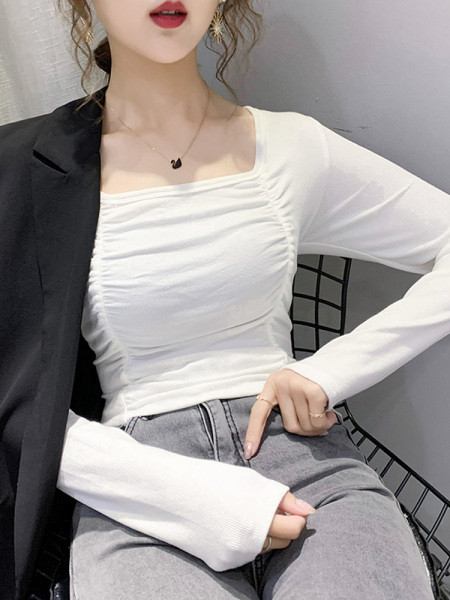 Női alkalmi blúz négyzet alakú nyakkivágással és hosszú ujjal