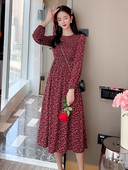 Rochie lungă casual de damă cu model floral și mâneci lungi