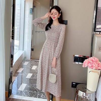 Rochie lungă casual de damă cu model floral și mâneci lungi