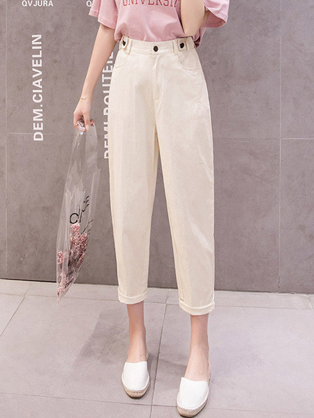 Moteriškos laisvalaikio kelnės 9/10 ilgio aukštu juosmeniu