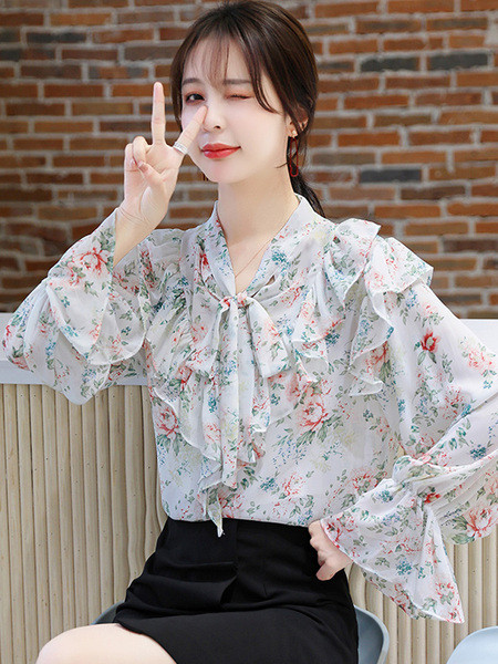 Aktuális női ing virágmintás, hosszú ujjú