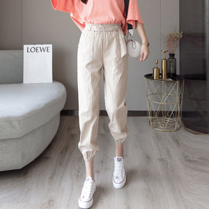 Ежедневни дамски панталони с висока талия и колан 9/10 дължина