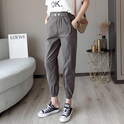 Ежедневни дамски панталони с висока талия и колан 9/10 дължина