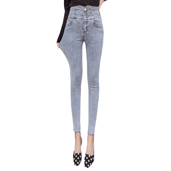 Ženske moderne traperice visokog struka Slim model s gumbima