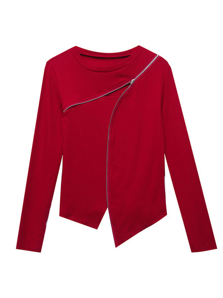 Šiuolaikinė moteriška palaidinė ilgomis rankovėmis ir užtrauktuku