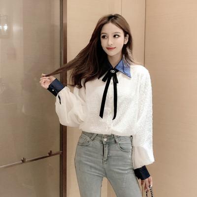 Стилна дамска риза широк модел с класическа яка и широки ръкави