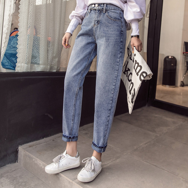 Blugi casual de dama model drept cu talie inalta