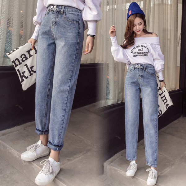 Blugi casual de dama model drept cu talie inalta