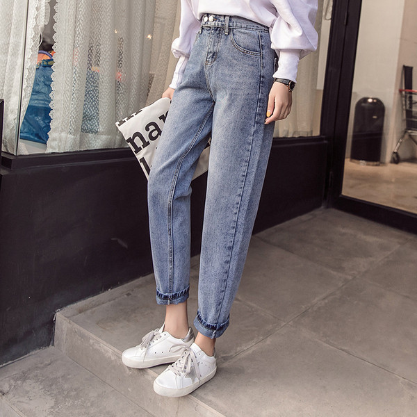 Blugi casual de dama model drept cu talie inalta