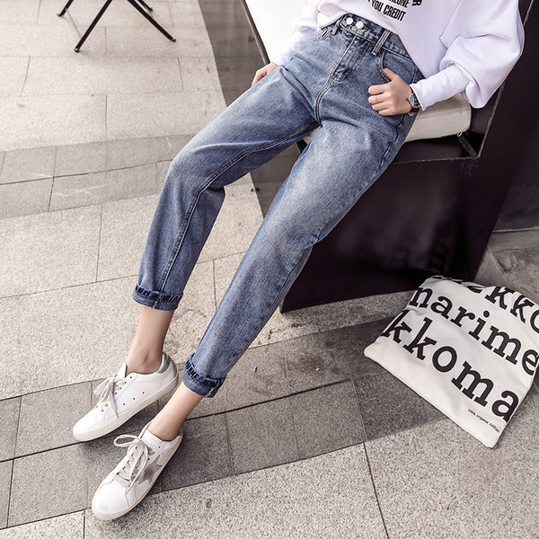 Blugi casual de dama model drept cu talie inalta