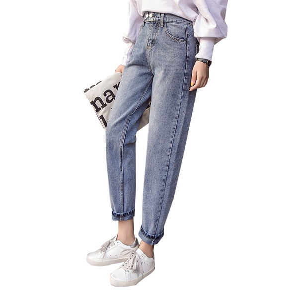 Blugi casual de dama model drept cu talie inalta