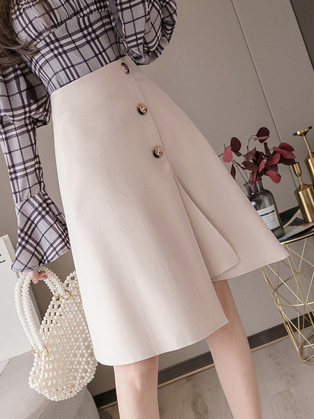 Moteriškas modernus sijono asimetrinis modelis su sagomis