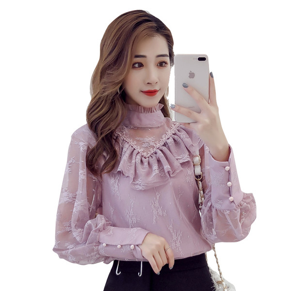 Cămașă topică de damă cu guler înalt și dantelă