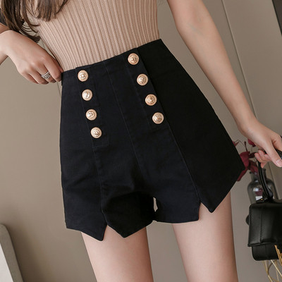 Дамски актуални къси панталони с висока талия и копчета