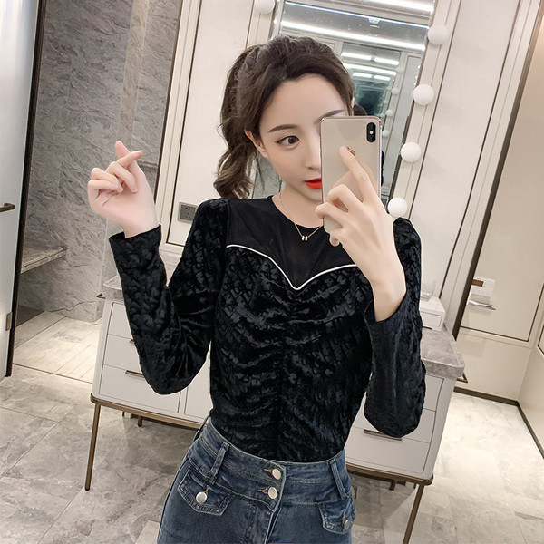 Moderni moteriška palaidinė O formos iškirpte ir ilgomis rankovėmis