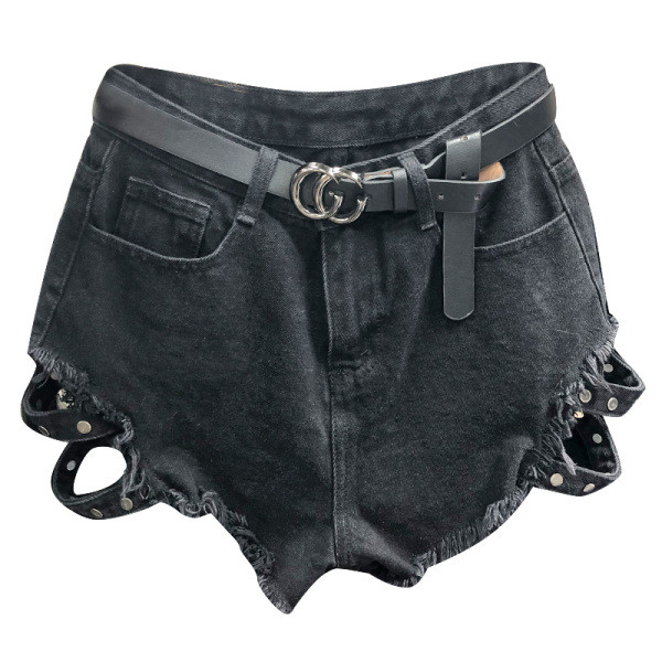 Női farmer rövidnadrág fekete övvel