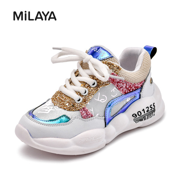 Moderne dječje tenisice s vezicama i sjajnim efektom za djevojčice