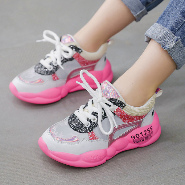 Moderne dječje tenisice s vezicama i sjajnim efektom za djevojčice