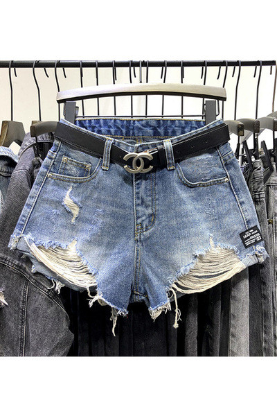 Hit pantaloni scurți moderni de damă cu motive rupte și talie înaltă