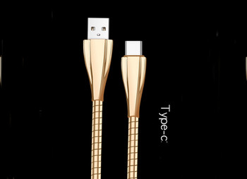 Метален бързозареждащ USB кабел тип пружина Type-C в златист цвят
