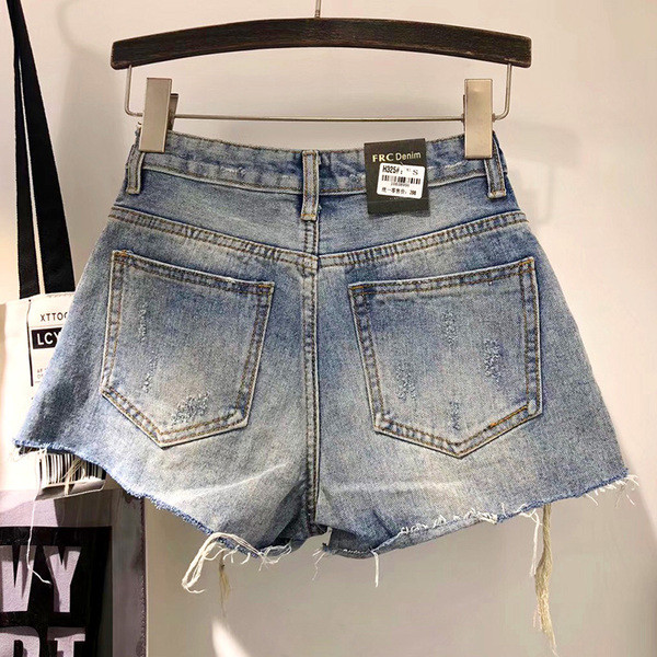 Madingi mėlyni moteriški vasariniai šortai