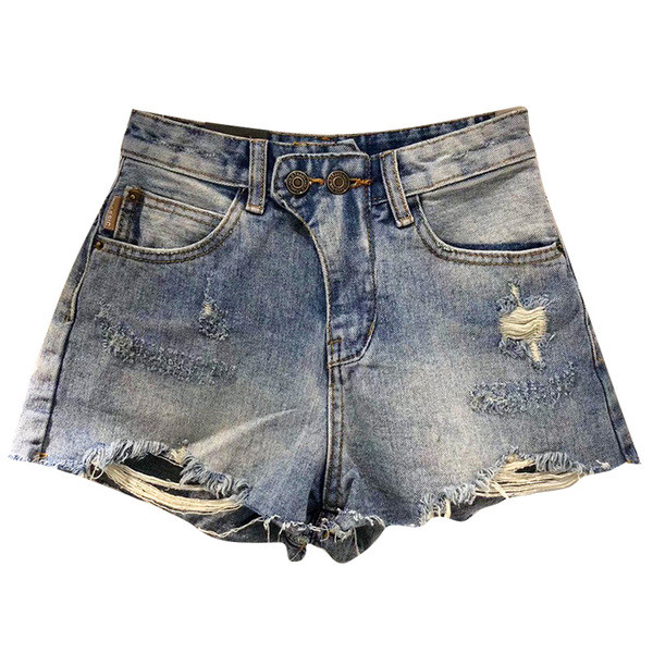 Madingi mėlyni moteriški vasariniai šortai