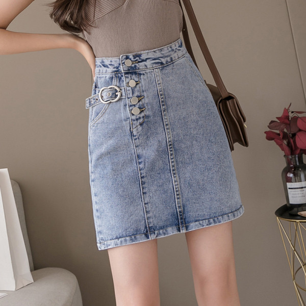 Sieviešu ikdienas džinsa īsi svārki ar augstu vidukli un pogām