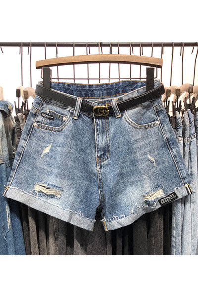 Vasaras sieviešu džinsa šorti ar augstu vidukli