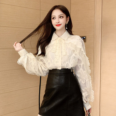 Ежедневна дамска риза с класическа яка и панделка - широк модел