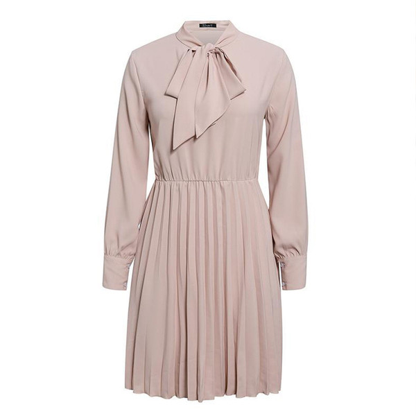 Модерна  дамска къса рокля с дълъг ръкав и панделка 