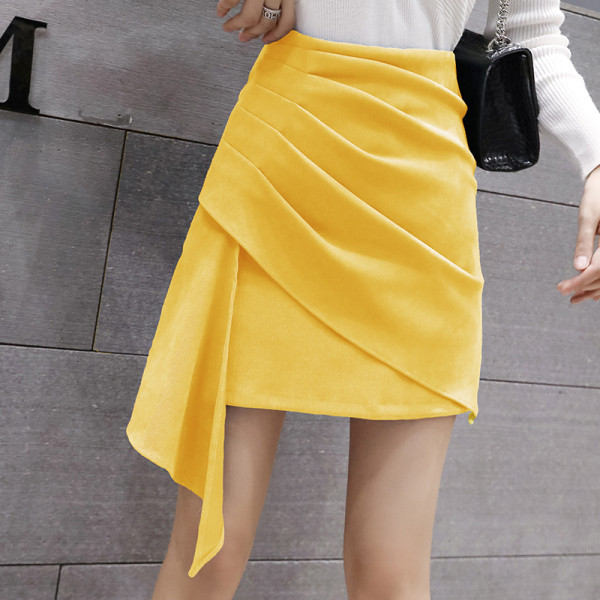 Fusta casual scurta asimetrica de dama cu talie inalta