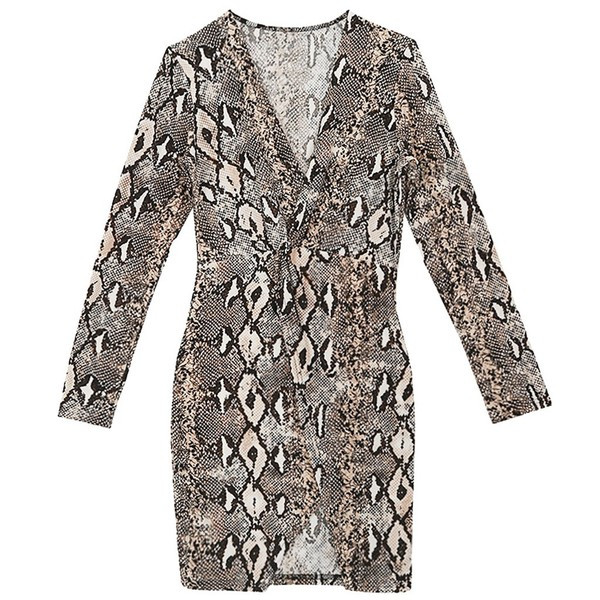 Stilinga moteriška trumpa suknelė su gyvūnų raštu ir skeltuku