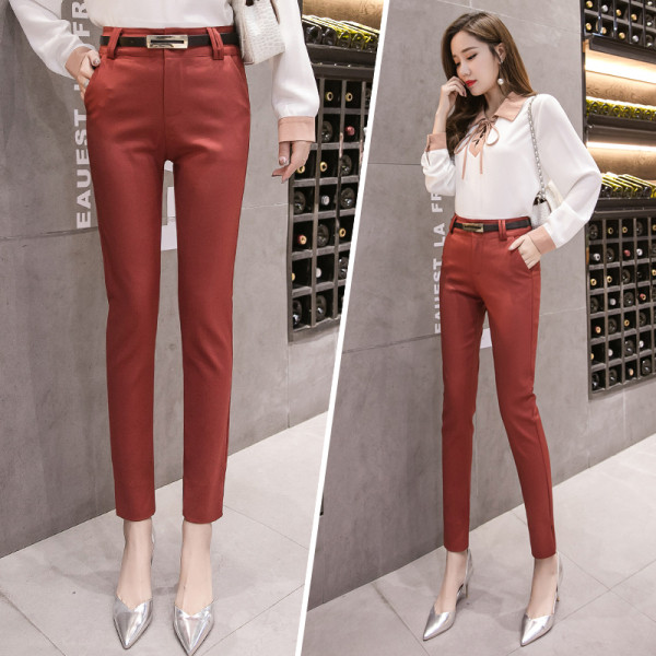 Pantaloni moderni de dama cu buzunare cu talie inalta