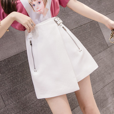 Ежедневна дамска къса пола с висока талия и цип 