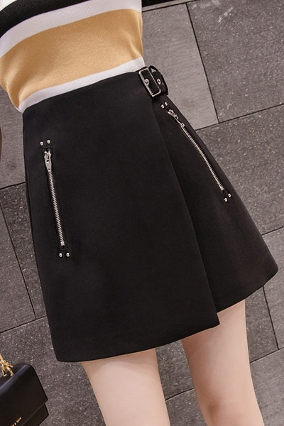 Ежедневна дамска къса пола с висока талия и цип 