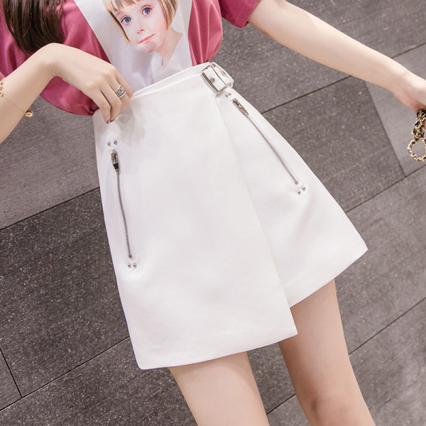 Ежедневна дамска къса пола с висока талия и цип 