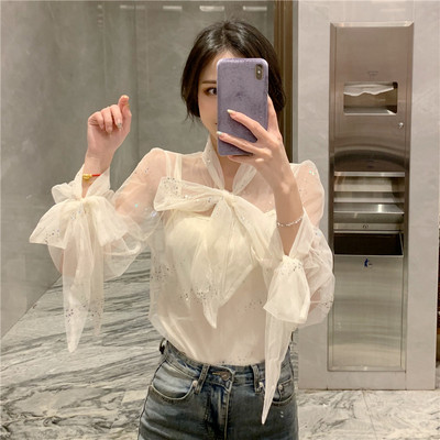 Camasa de dama model nou cu pietre si panglica din tul