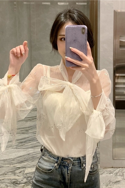 Camasa de dama model nou cu pietre si panglica din tul